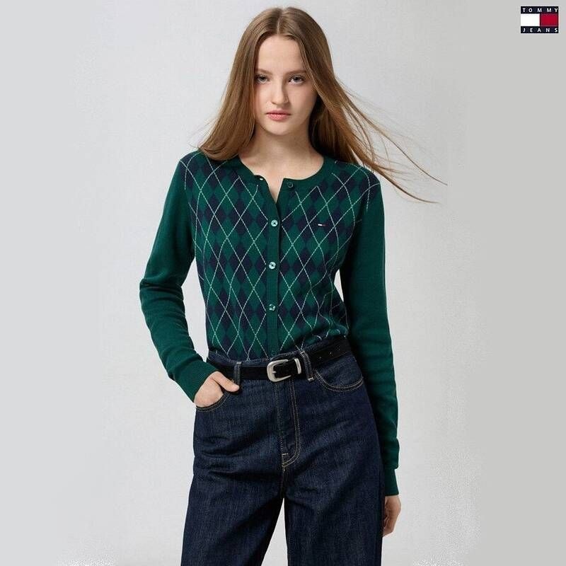 타미진스 여성 코튼 레귤러핏 아가일 라운드넥 가디건 T32G7KCD19TWT1 N7P3Q8R1 Q7R3S8T1
