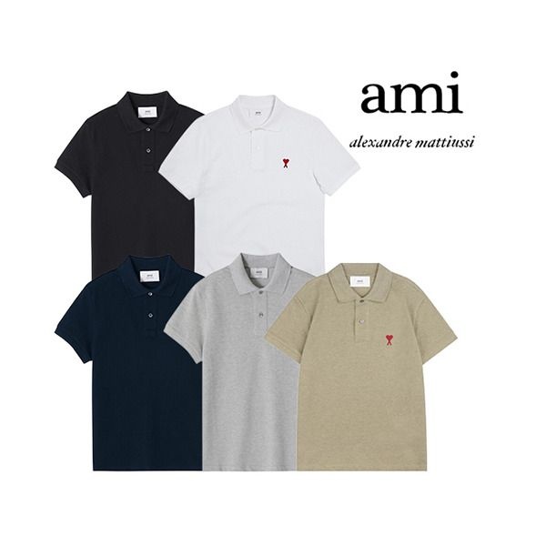 [AMI] 아미 스몰 하트 로고 카라 반팔 티셔츠