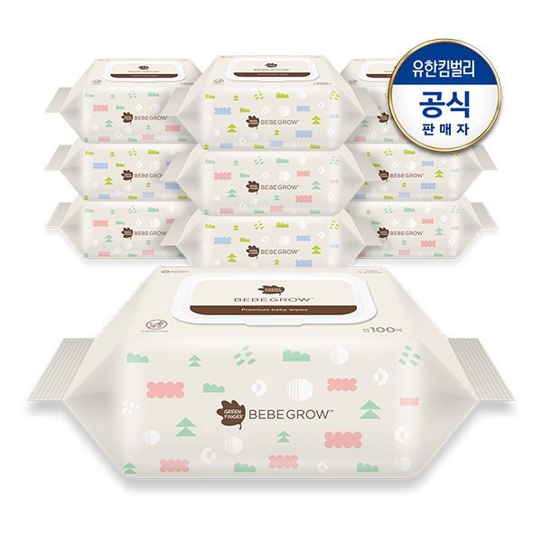 [하기스] 그린핑거 베베그로우 물티슈 캡형 100매X10팩