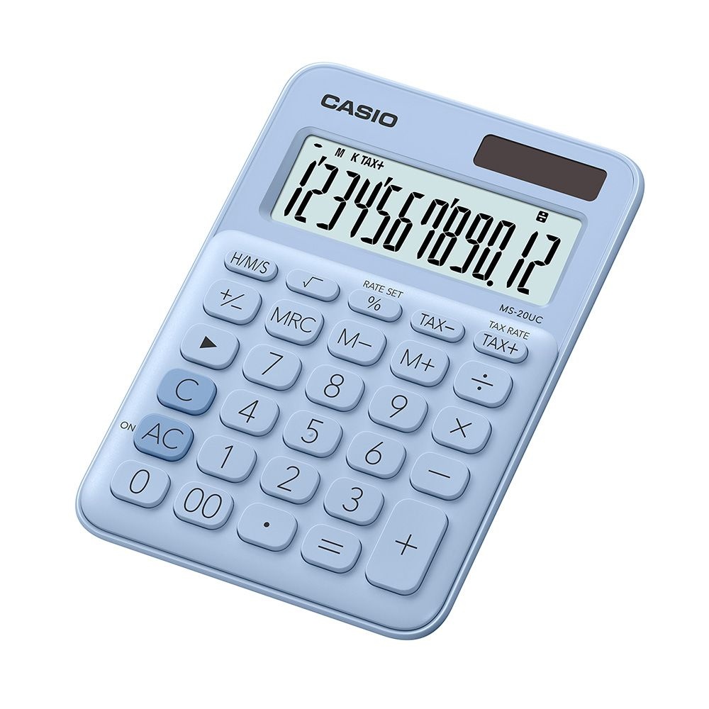 카시오 컬러 계산기 MS-20UC-LB 라이트블루 12단