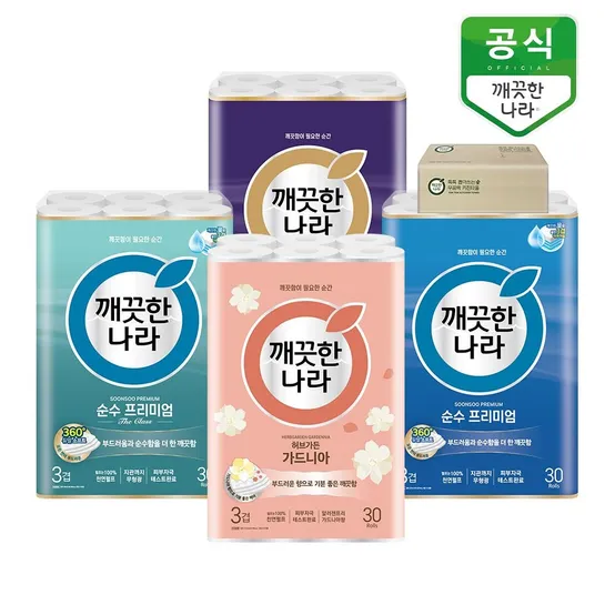 깨끗한나라 순수 프리미엄 더클래스 3겹 화장지 30m 30롤 x 2팩
