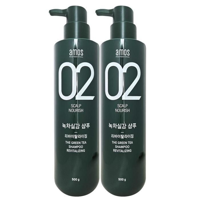 아모스 녹차실감 리바이탈라이징 산뜻한 타입 지성 샴푸 500g 2개