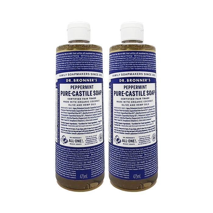 닥터브로너스 페퍼민트 퓨어 캐스틸 솝 민트향(지성) 475ml 올인원 바디워시 2개 Ss