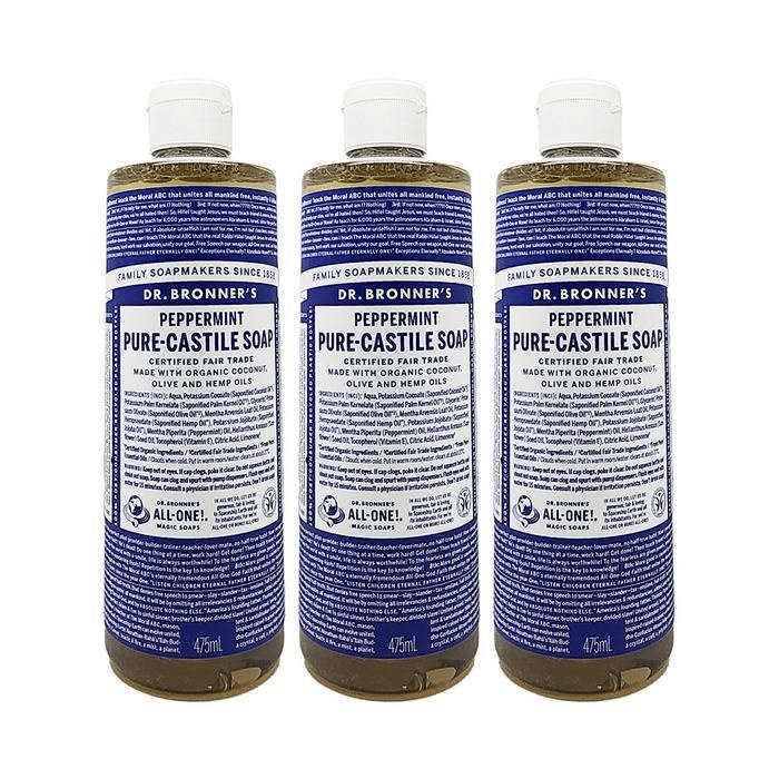 닥터브로너스 페퍼민트 퓨어 캐스틸 솝 민트향(지성) 475ml 올인원 바디워시 3개 Ss