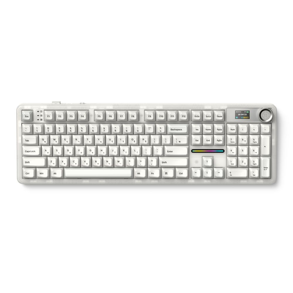 AULA F108Pro 유무선 아우라 독거미 LCD 기계식키보드 국내정품 크리스탈 화이트, 저소음 바다축