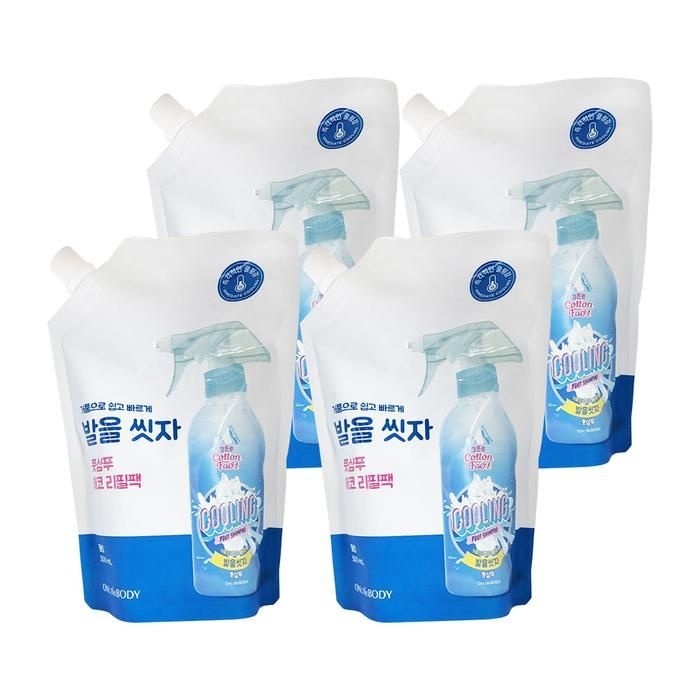 온더바디 코튼풋 발을 씻자 쿨링 세이지허브향 500ml(리필) 발냄새케어 풋샴푸 4개 Ss