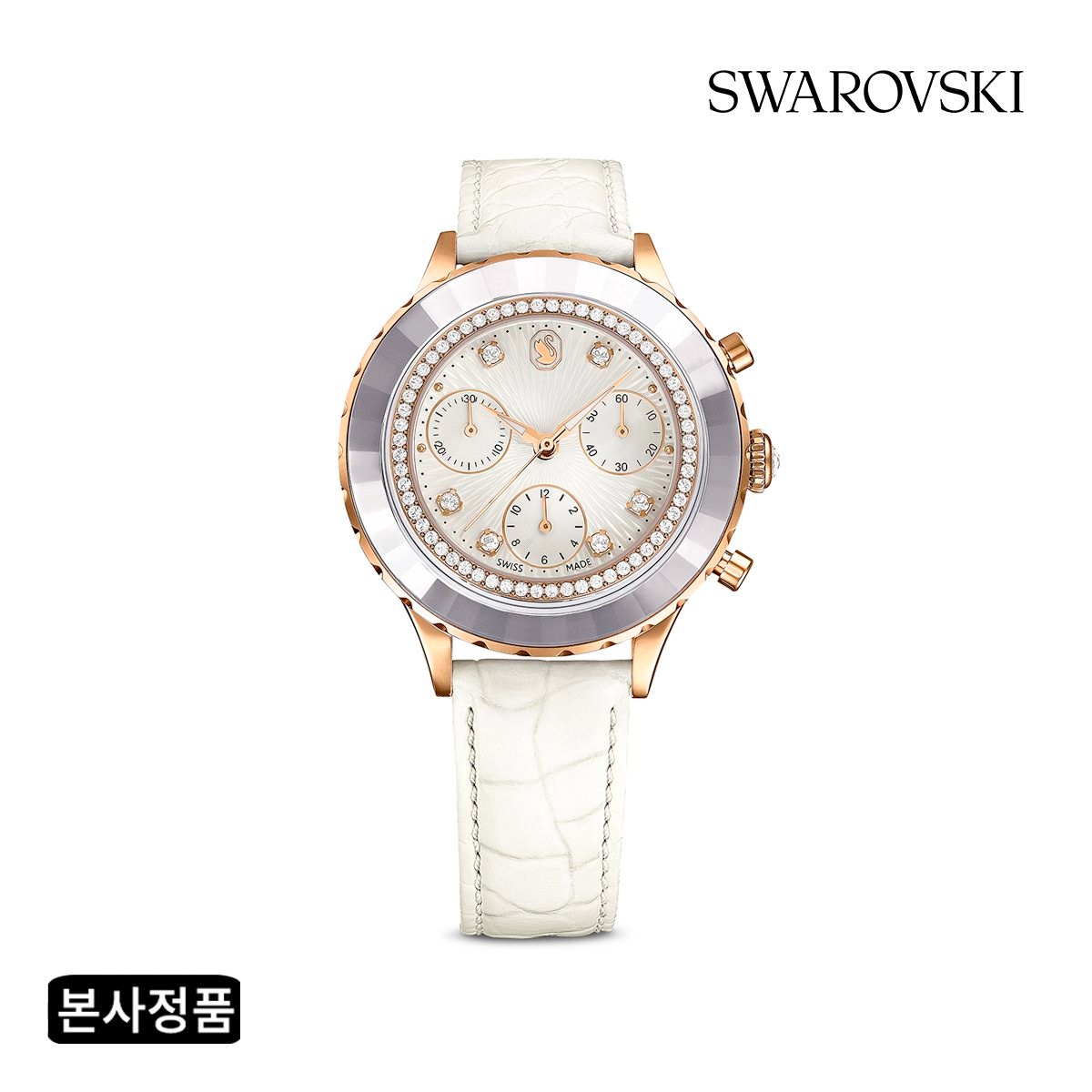 스와로브스키 [본사정품] Octea Chrono 화이트 로즈골드 레더 시계 5671150