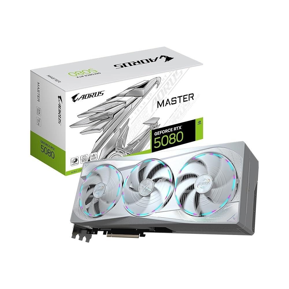 [해외] GIGABYTE AORUS GeForce RTX 5080 마스터 ICE 16G 그래픽 카드, WINDFORCE 냉각 시스템, 16GB 256비트 GDDR7, GV-N5080AORUSM ICE-16GD 비디