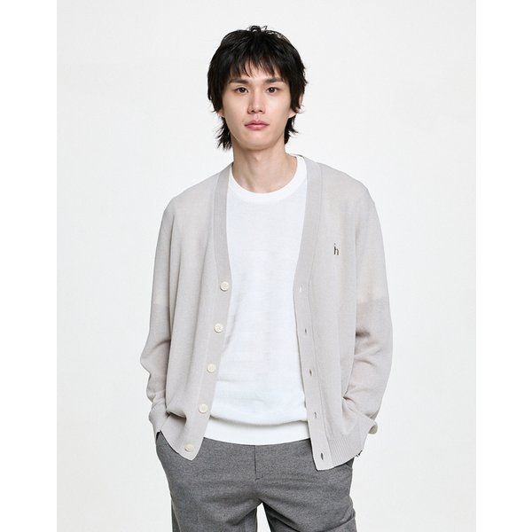 <매장정품> HAZZYS 헤지스 [26SS] 라이트그레이 로고자수 린넨혼방 가디건 (HZSW6B202G1A) HZSW6B202G1A 1896230