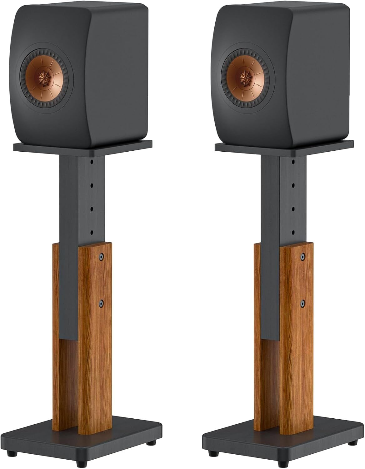 KEF LS50 Meta용 높이 조절 스피커 스탠드 2개 세트 - Meta 및 Wireless II 스피커용 견고한 목재 무늬 바닥 스탠드, 최대
