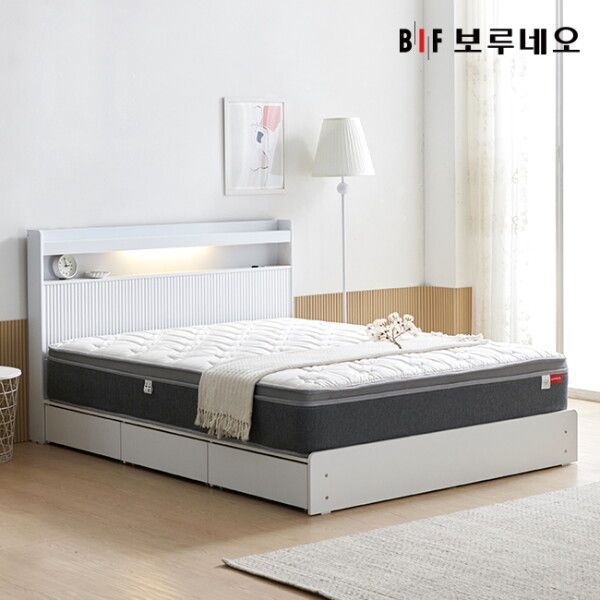 보루네오 [보루네오하우스] [한정특가]앳홈 스팅 템바보드 LED 서랍형 침대 SS-본넬매트리스