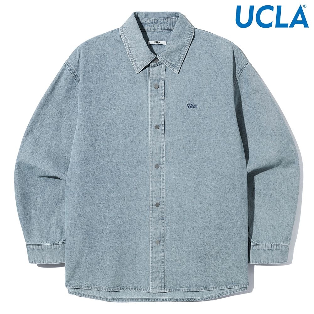 UCLA 남여공용 오버핏 자수 로고 워시드 데님 셔츠 자켓 UC9LS20_03