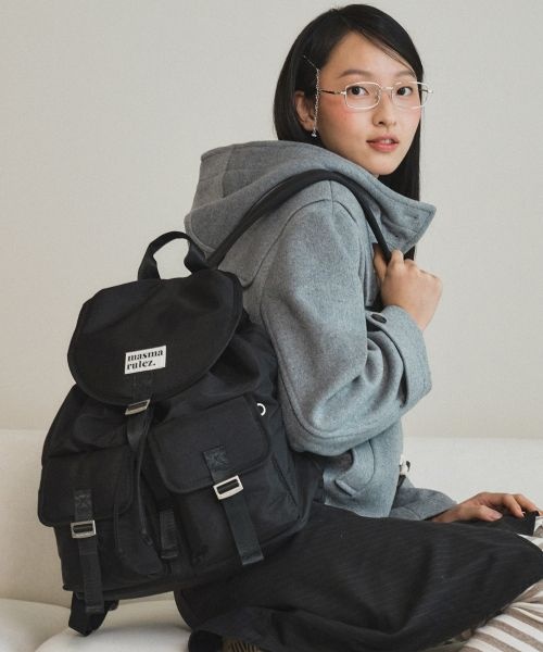 마스마룰즈 MASMARULEZ Glossy belted flap backpack Black