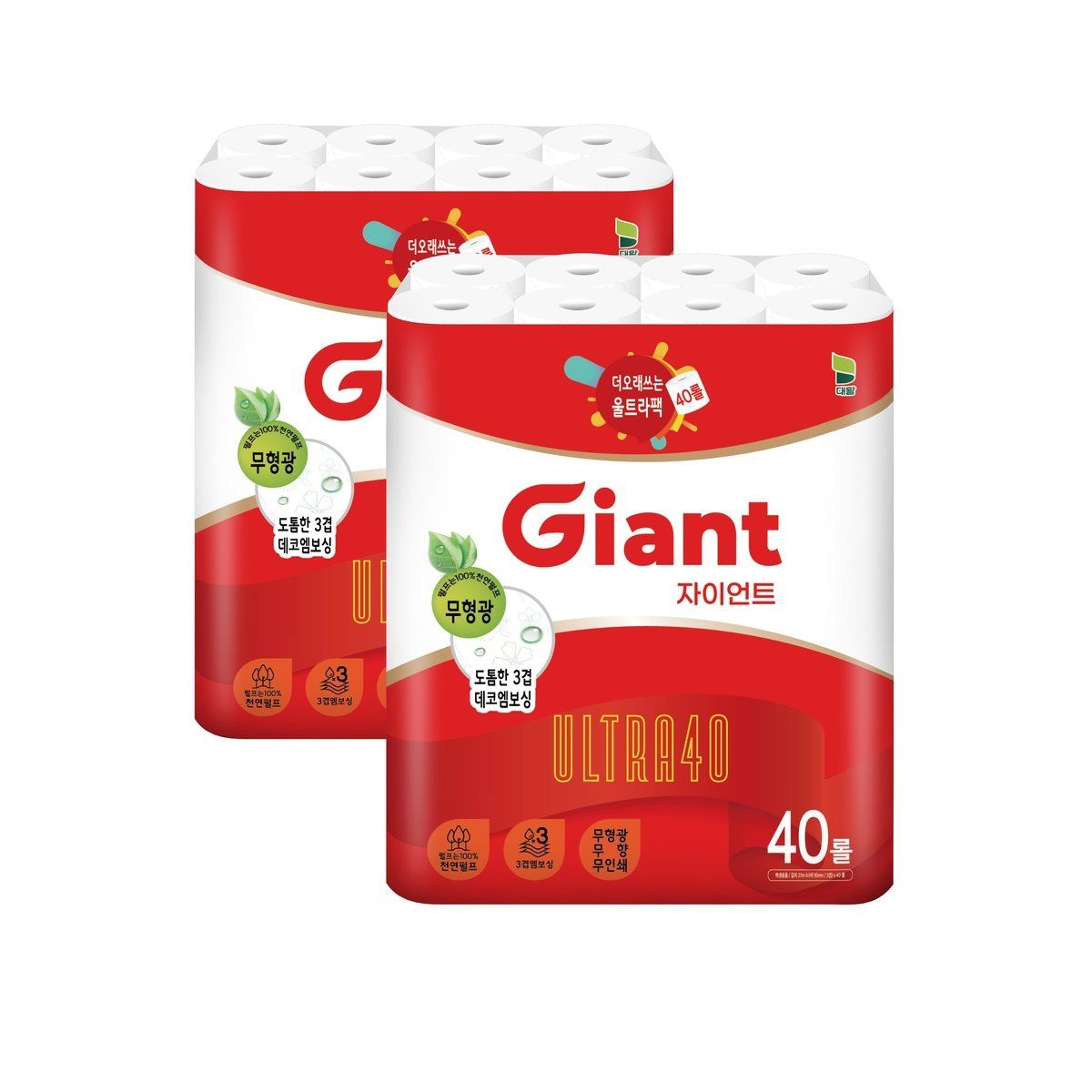 자연쓰임 자이언트 천연펄프 대용량 40롤 2팩, 총 80롤 화장지