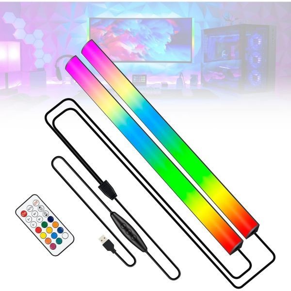 [해외] JUSJUBR 2PC RGB 모니터 하부 조명 353가지 색상 모드가 있는 게임 리모컨이 LED 데스크 방 PC 설정용 218225