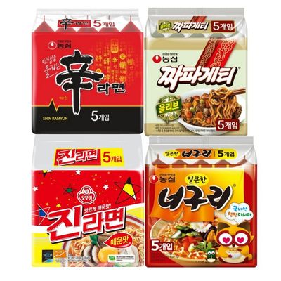 [봉지라면 멀티 4팩]신라면 5개+짜파게티 5개+진라면 매운맛 5개+너구리 얼큰한맛 5개