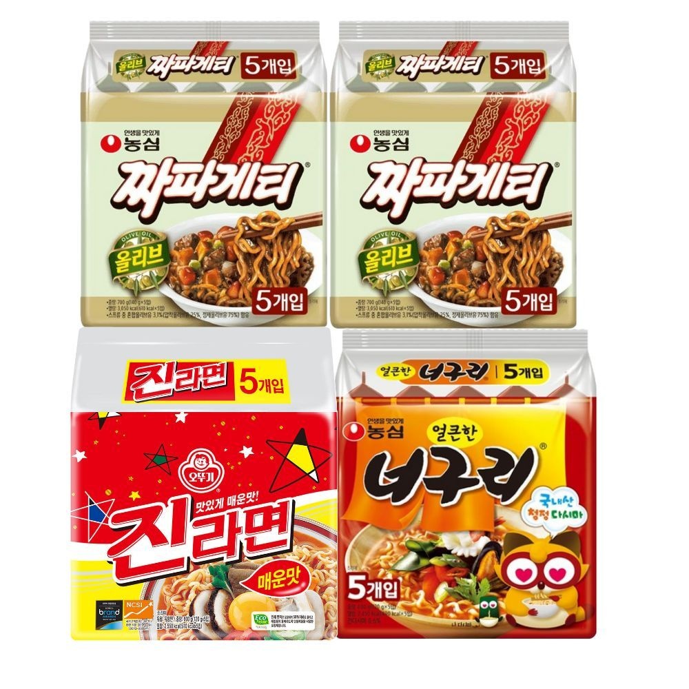 농심 [봉지라면 멀티 4팩]짜파게티 5개 (2팩) +진라면 매운맛 5개+너구리 얼큰한맛 5개