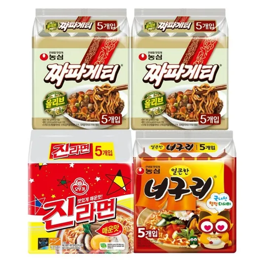 [봉지라면 멀티 4팩]짜파게티 5개 (2팩) +진라면 매운맛 5개+너구리 얼큰한맛 5개