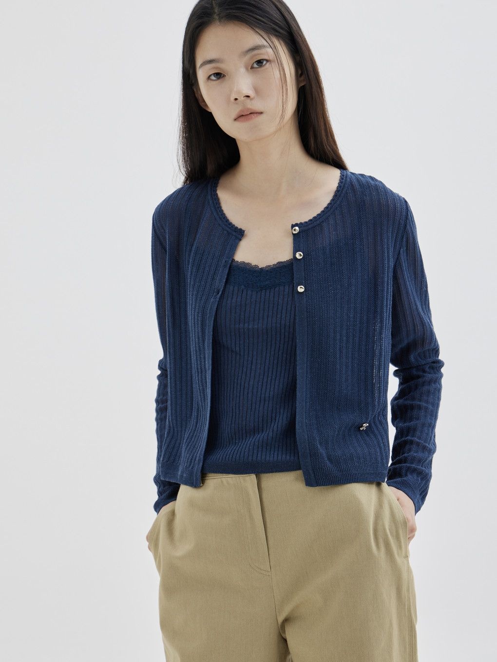 주크 레이스블록 가디건 레이어드 니트탑_Z263KSK010