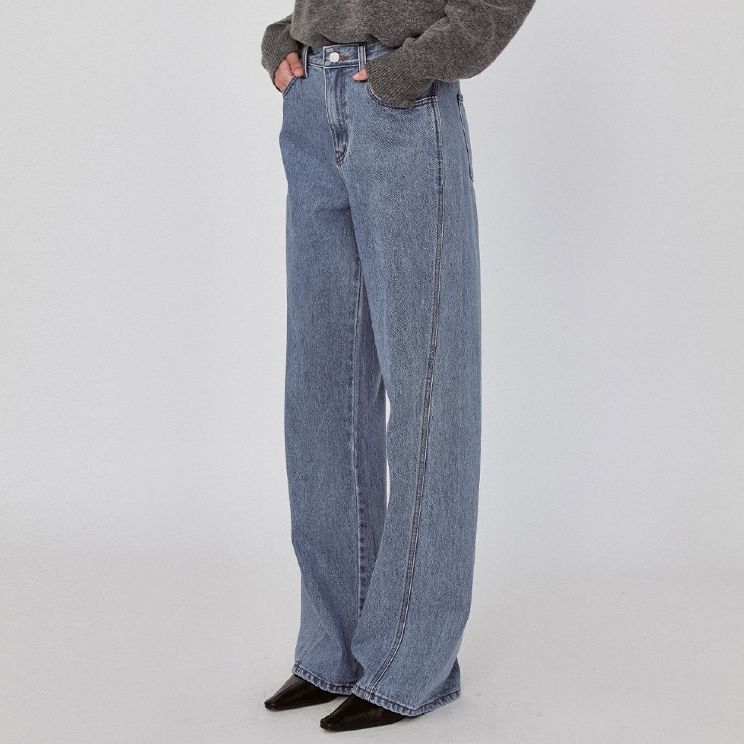르세지엠 Shape Curved Denim pants - Deep Blue