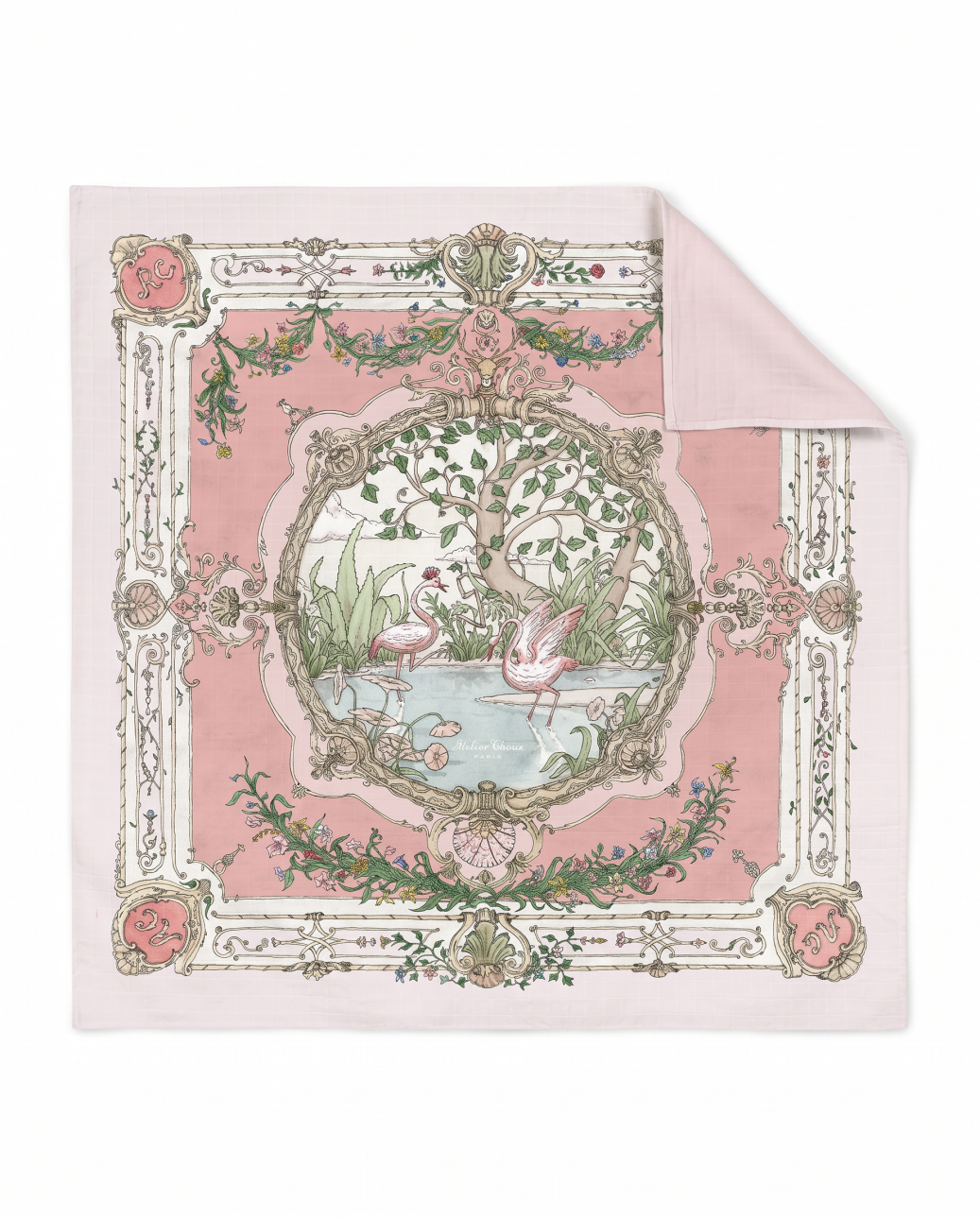 아뜰리에 슈 프랑스산 Organic 까레 신생아 겉싸개 담요 Tapestry Pink