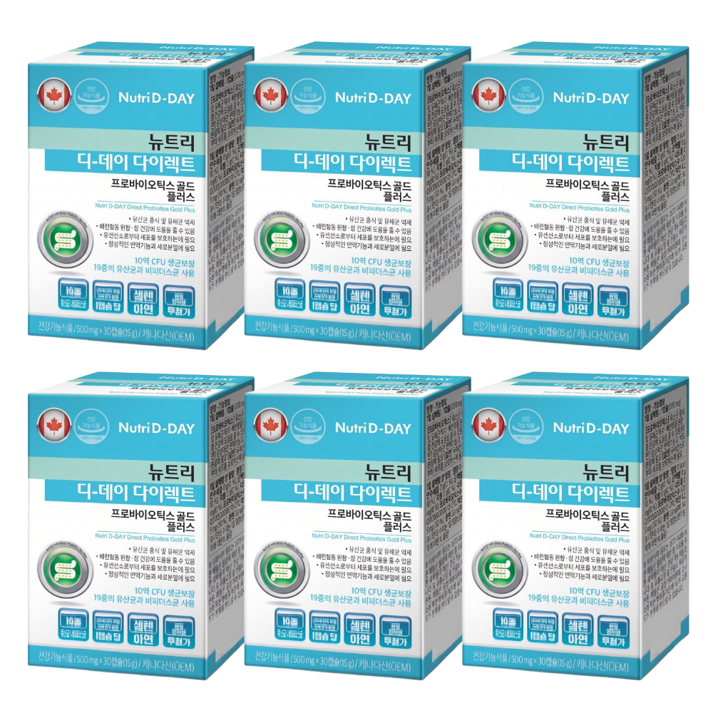 [오늘출발] 뉴트리디데이 다이렉트 프로바이오틱스 골드 플러스 유산균 500mg x 30캡슐, 6개