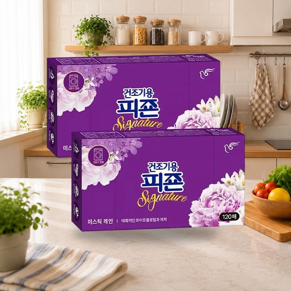 피죤 건조기용 드라이시트 미스틱레인 120매 2개