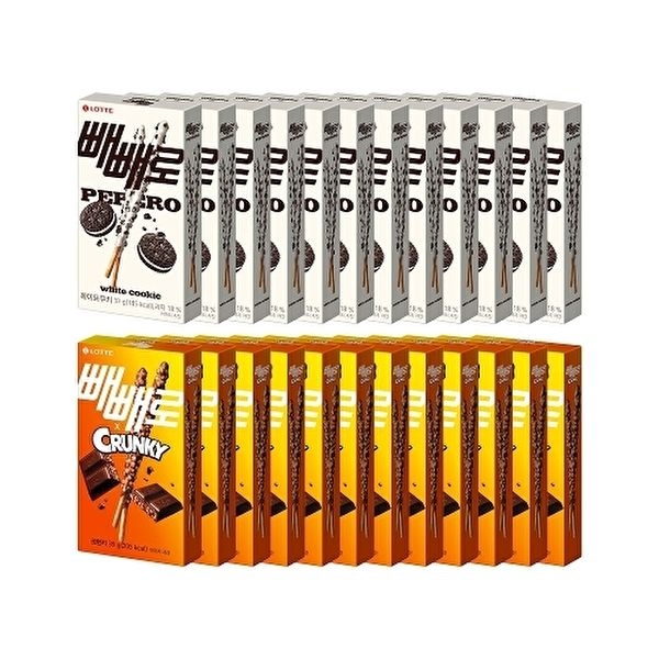 [롯데웰푸드]화이트쿠키 빼빼로 37g 12개+크런키 빼빼로 39g 12개