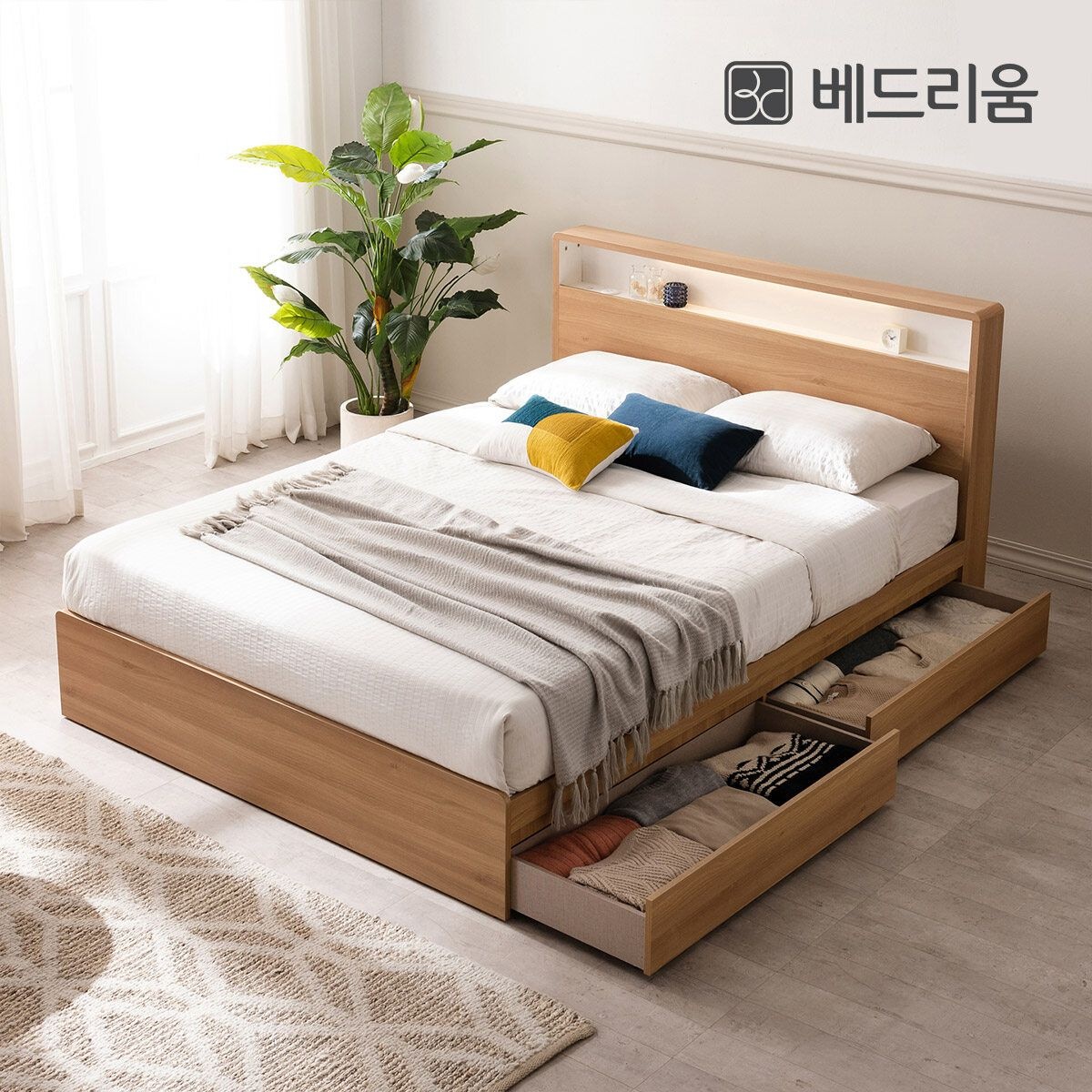 [베드리움] 리밍 LED 수납침대(Q)+NEW 노블아워 유로탑