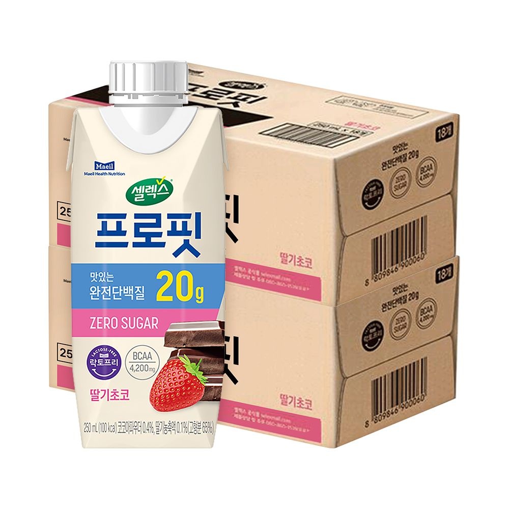 셀렉스 프로핏 완전단백질 딸기초코 드링크 250ml 36입 (18입 2박스)