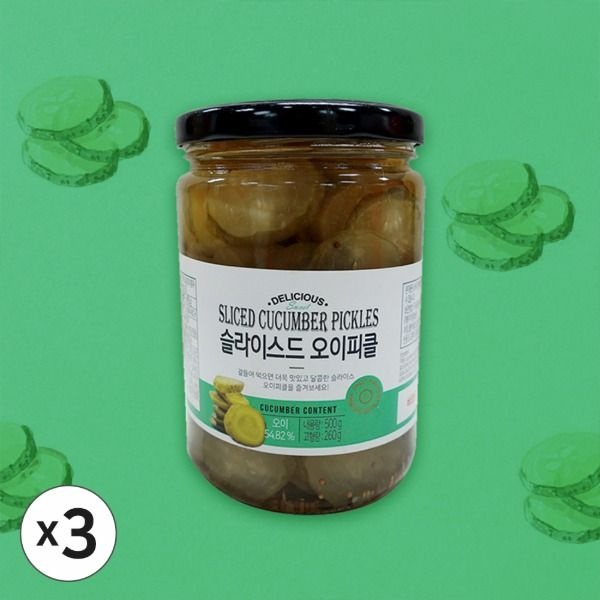 [무료배송] 딜리셔스 슬라이스드 오이피클 500g x 3개