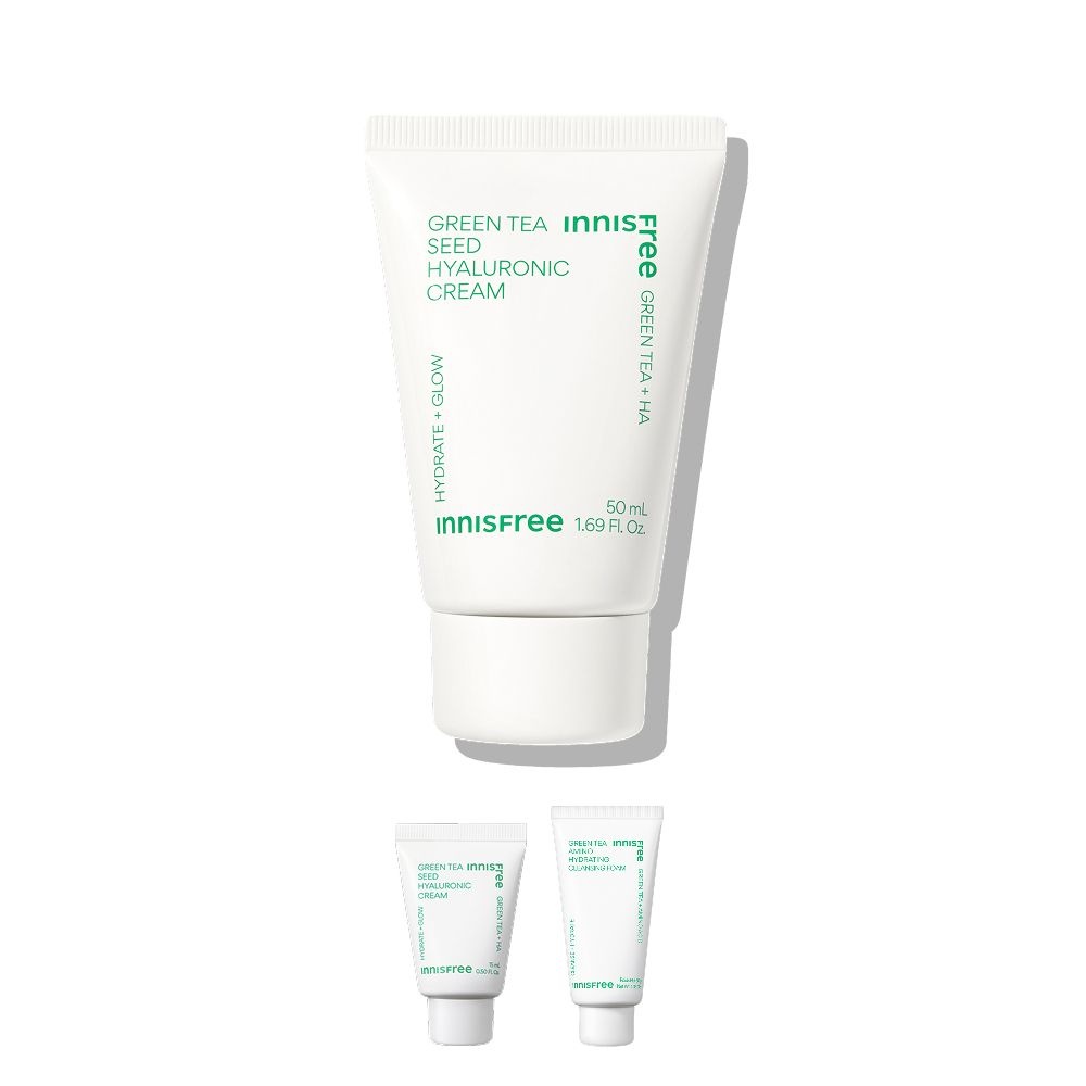 이니스프리 [롯데온 단독] 그린티 씨드 히알루론산 크림 50mL(튜브형)+기프트(그린티 히알루론 크림15ml+그린티 클렌징폼 30g)