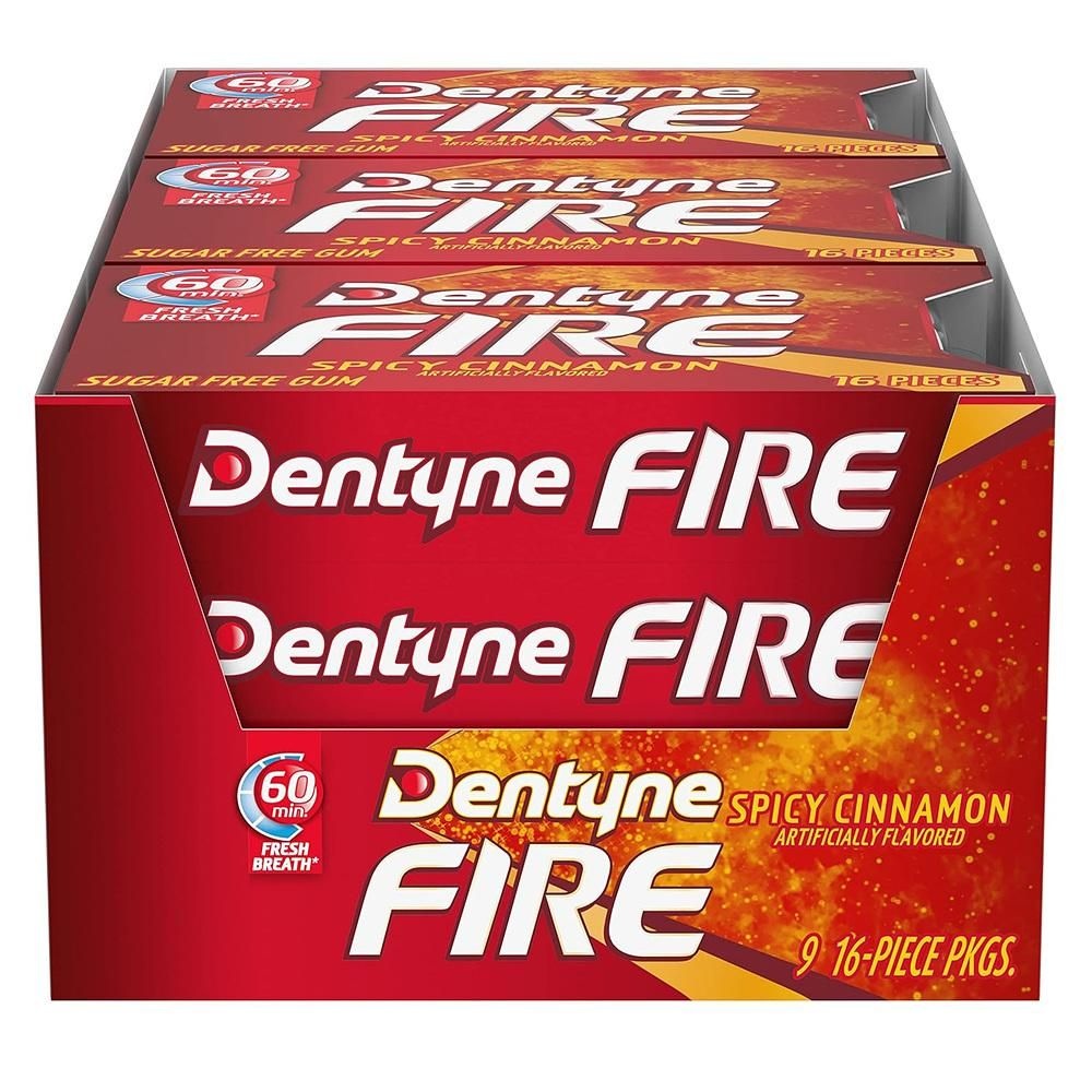 [Dentyne Fire][해외] Dentyne Fire 츄잉껌 9개입 1팩 스파이시 시나몬 Dentyne Fire Spicy Cinnamon Sugar-Free Chewing Gum, Pack of 9 (144 Total Pieces)