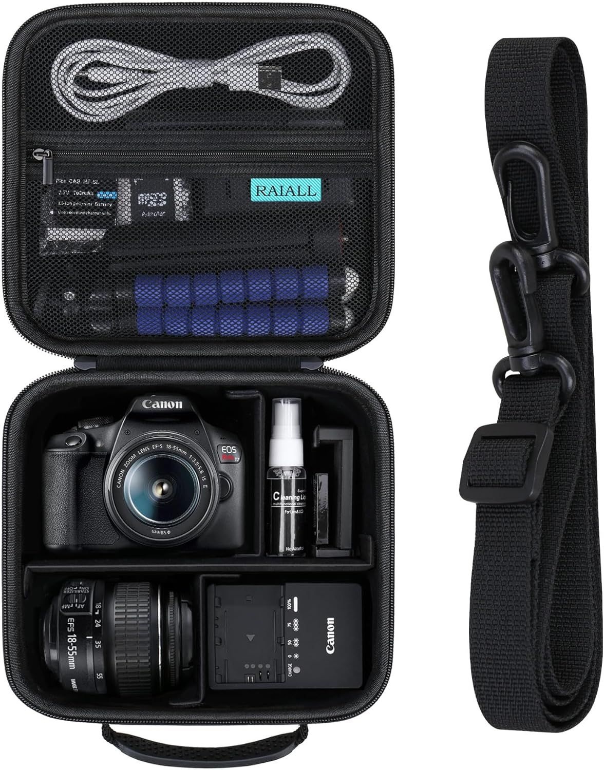 캐논 EOS 리벨 T7/R50/R100/NikonD7500 디지털 카메라용 RAIALL 케이스, 블랙 | R50V/R5/R6 Mark II/R7/R8/R10/RP/T6/Sony DSLR SLR, 렌즈