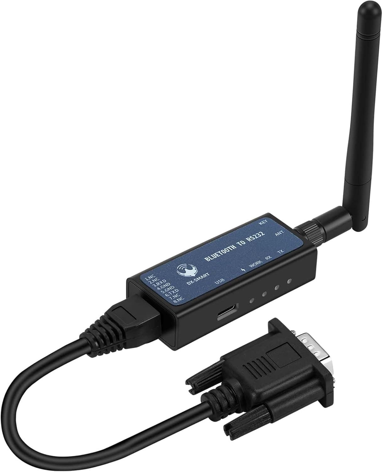PDDAXLQUE DX-CP26 RS232 to Bluetooth 무선 시리얼 어댑터 컨버터는 iOS, Android, Windows를 지원하며, DB9 RJ45 인터페이스와