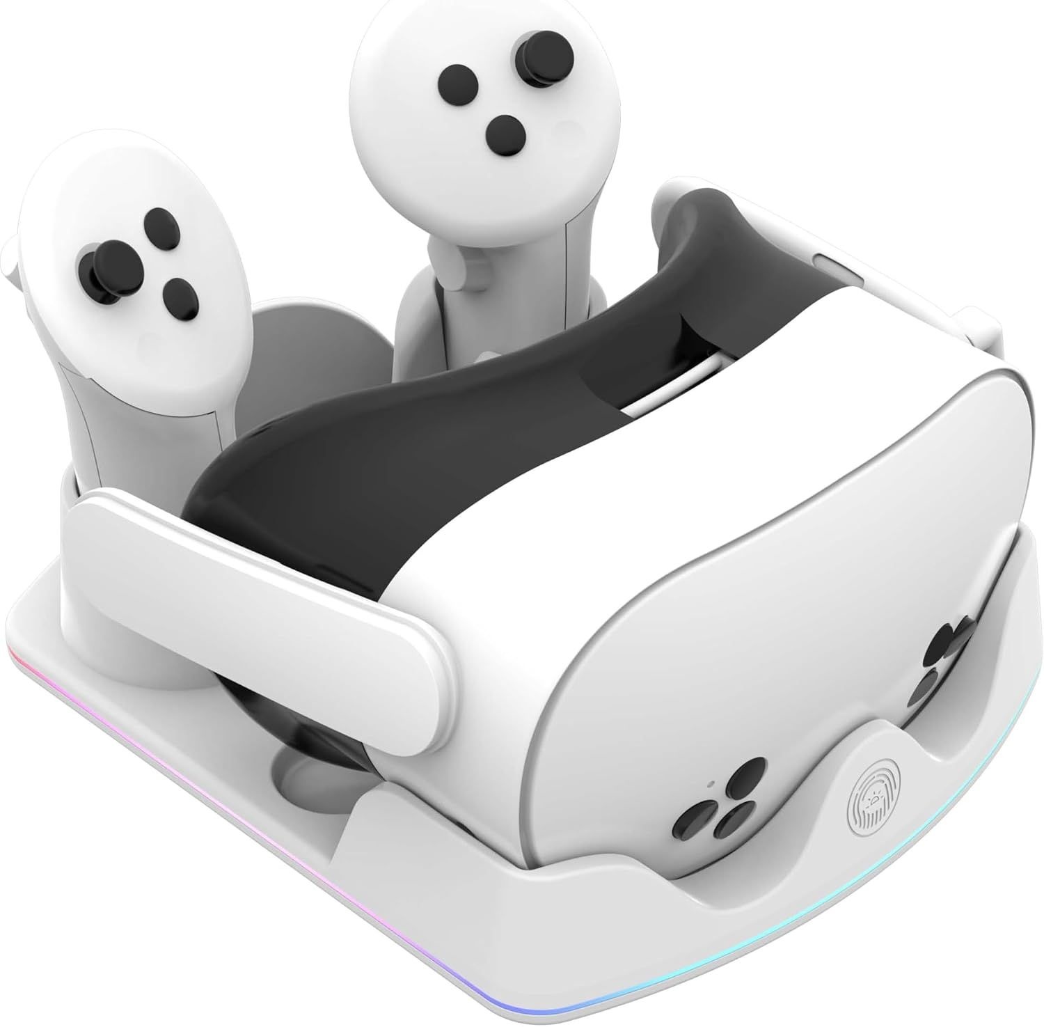 AodoT 메타 퀘스트 3S/3/2 충전 도크, RGB 라이트 스테이션, 헤드셋 및 컨트롤러용 스탠드 포함 VR 안경 액세서리