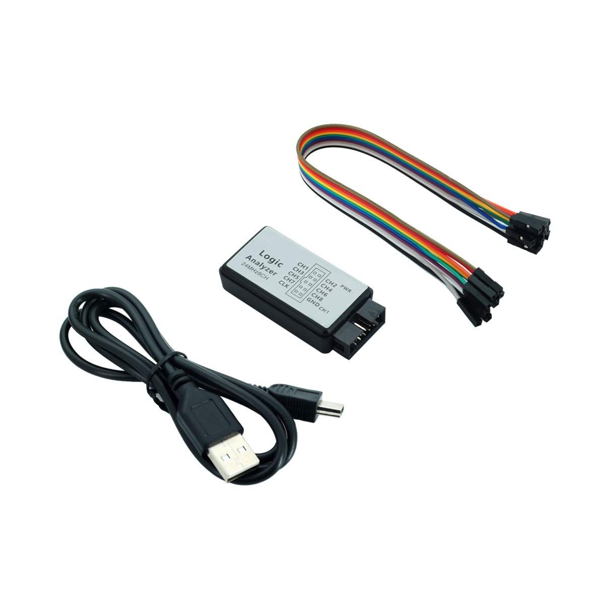 DEVMO 24MHz 8채널 USB 로직 분석기, EMI 페라이트 링, 케이블, UART, IIC, SPI 디버그 지원, 아두이노 ARM FPGA M100 SCM 호환