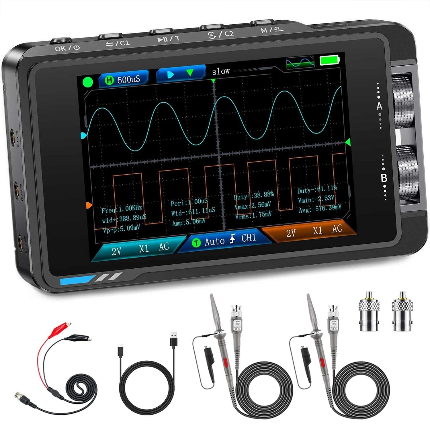 FNIRSI DS215H 2-in-1 50MHz 핸드헬드 오실로스코프 DDS 신호 발생기 | 2채널 250MS/s, 3.5'' IPS, X-Y, FFT 분석, 자동차 수리 및