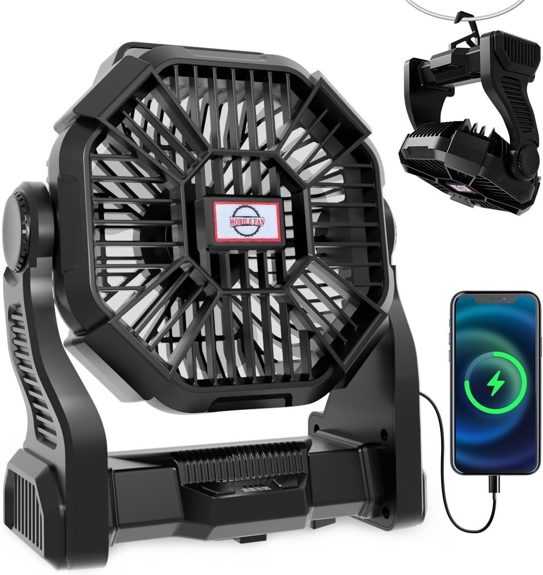 텐트용 휴대용 충전식 캠핑 선풍기 LED 랜턴 270회전 36시간 조용한 10인치 용 USB 냉각 여행 가정 사무실용