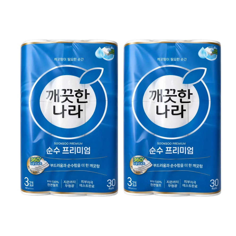 깨끗한나라 순수 프리미엄 3겹 화장지 27m 30롤x2팩