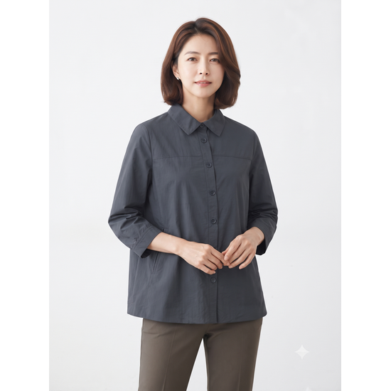 크로커다일레이디셔츠 카라 아우터형 블라우스 다크블루 CLCFBL105