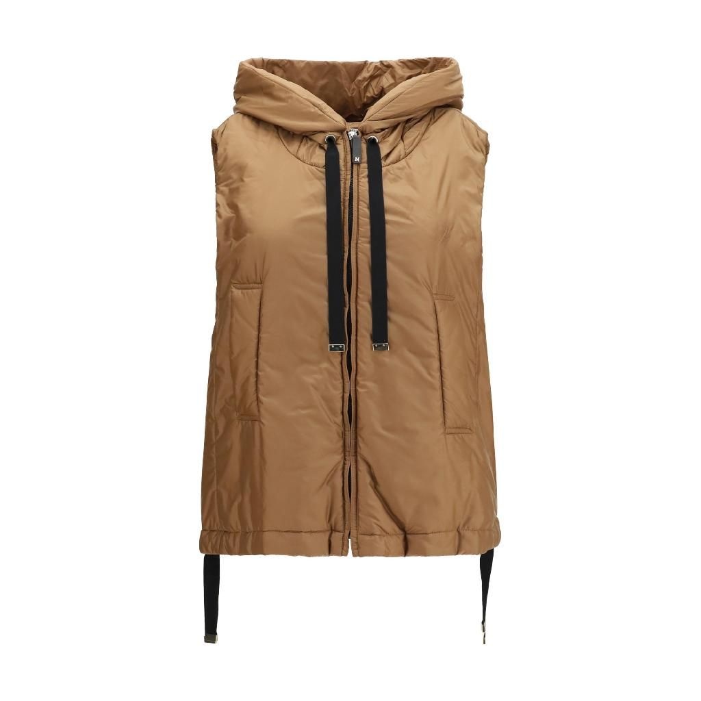 막스마라 2629296014600 051 CARAMEL Hooded padded Vest in water repellent canvas