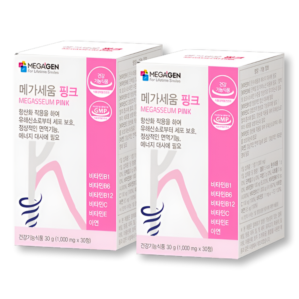 오프리케어 메가젠 메가세움 핑크 멀티 비타민 B1 B6 B12 C E 아연 30정 2세트(2개월분)