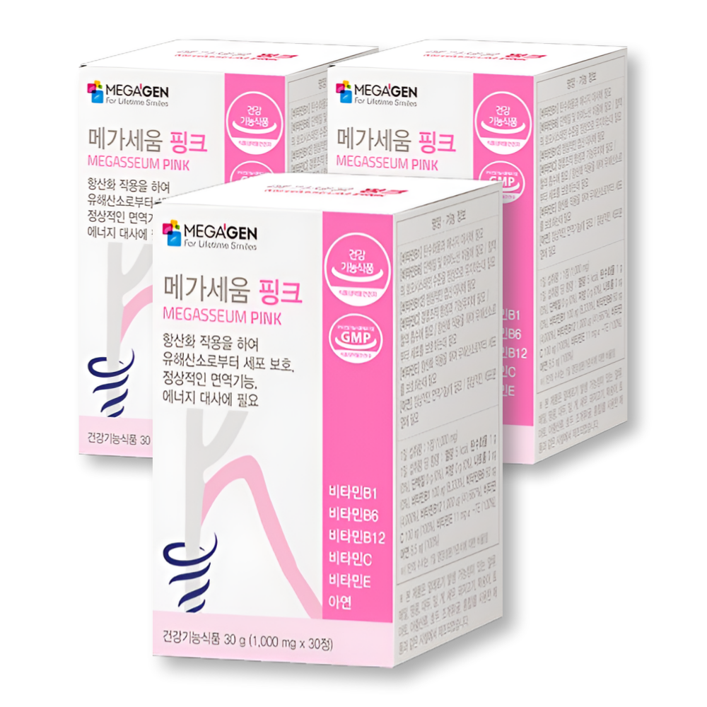 오프리케어 메가젠 메가세움 핑크 멀티 비타민 B1 B6 B12 C E 아연 30정 3세트(3개월분)