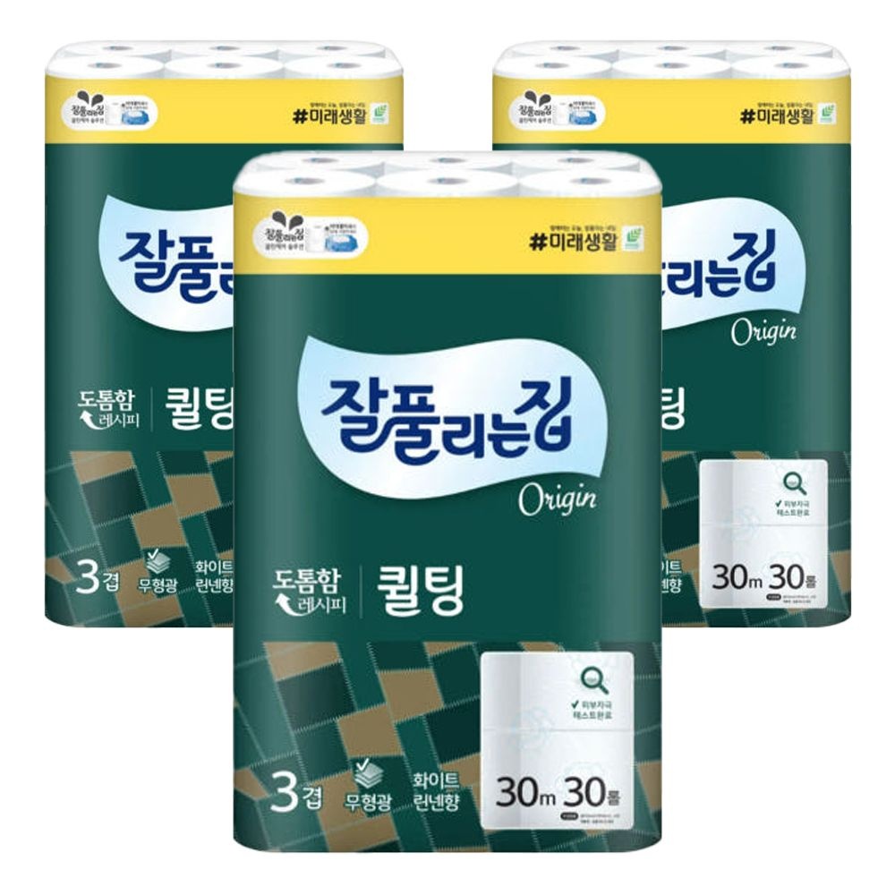 [오늘출발] 잘풀리는집 퀼팅 오리지널 3겹 30m 30롤 3개