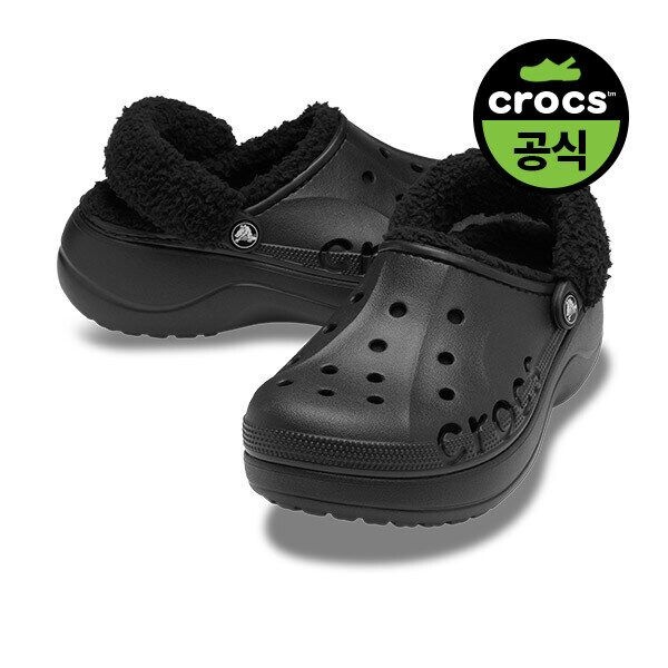 크록스 [패션플러스][크록스]성인 BAYA PLATFORM LINED FUZZ STRAP CLOG BK (26FWCL214911)