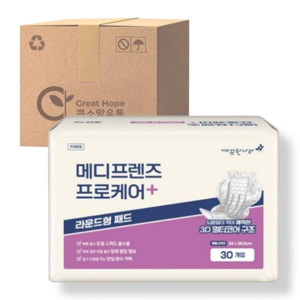 [오늘출발] 깨끗한나라 메디프렌즈 프로케어 라운드형패드 30매 4팩