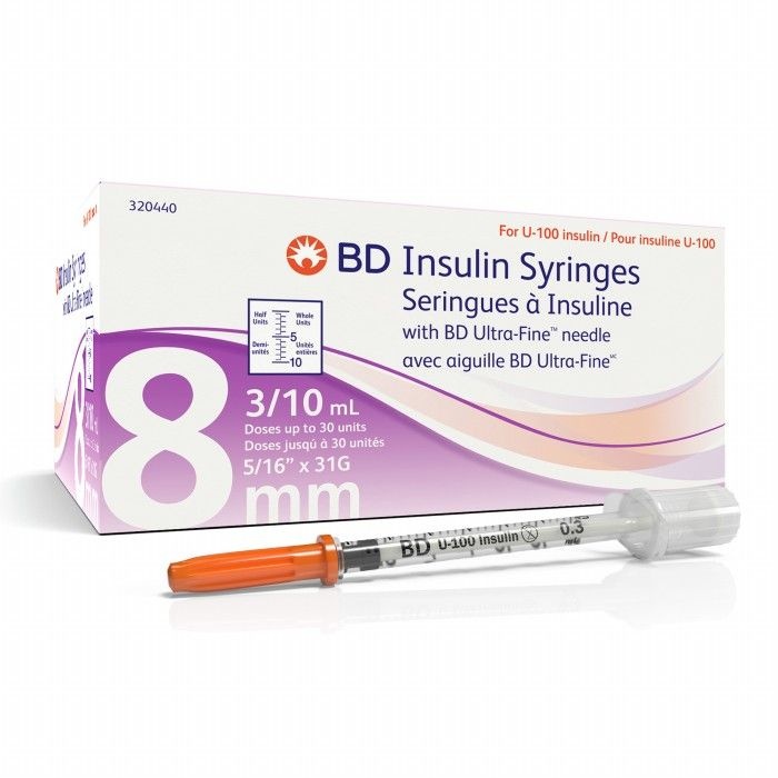 BD 비디 당뇨 인슐린 주사기 울트라파인 0.3cc 31G 8mm 0.5눈금 100개입 320440