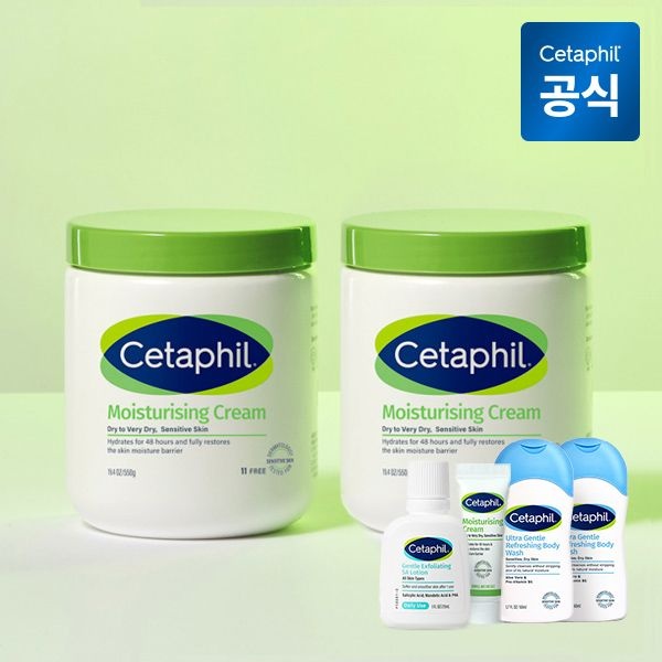[10%다운로드쿠폰] 세타필 모이스춰라이징 크림 550g 2개(+로션 29ml+크림 10g+워시 50ml 2개)