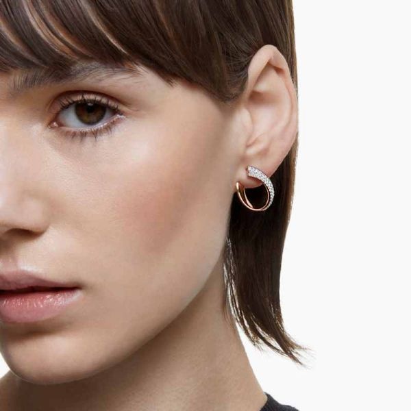 SWAROVSKI Exist 후프 이어링 - 스몰, 화이트, 18K 로즈 골드 피니시